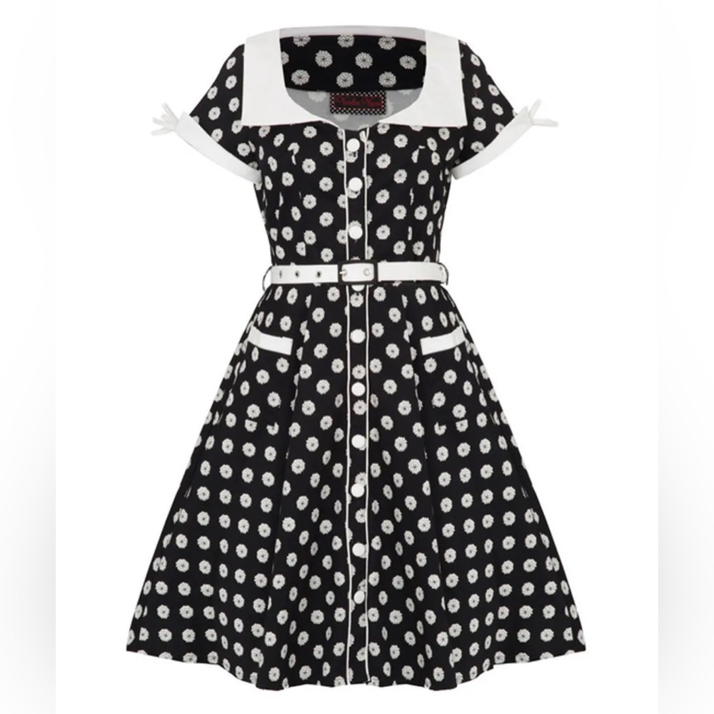 Floral Button Up Polkadot  50's Vintage Rockabilly Flared Swing Dress. Size M.